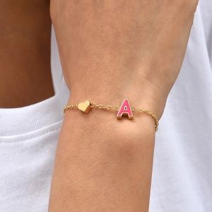 NEW 18K Gold Plated Letter Heart Charm Initial Letter Bracelet - A